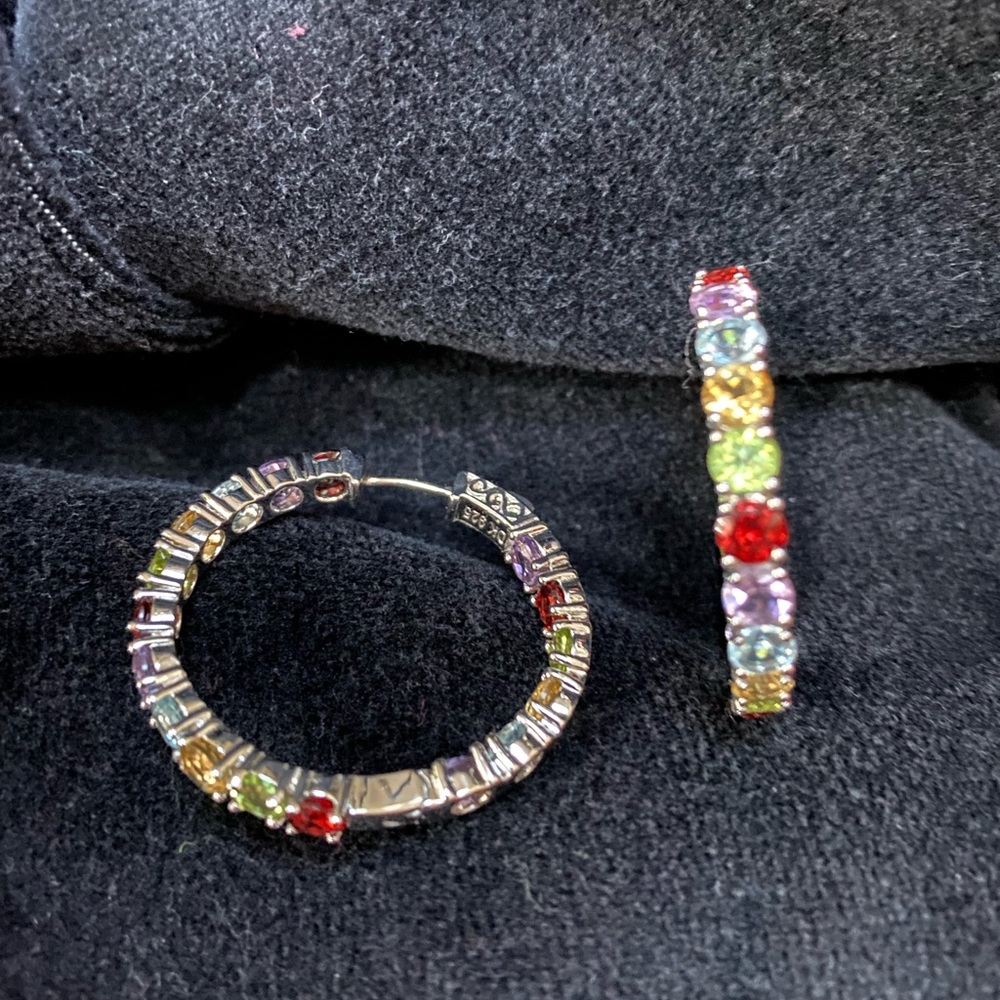 NEW. 1” Genuine Semi Precious Gem 1” Hoops